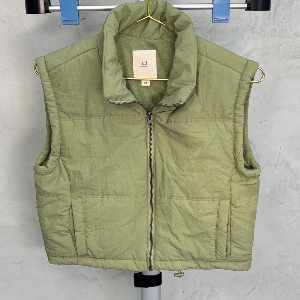 Green Quilted Vest with Zip Closure